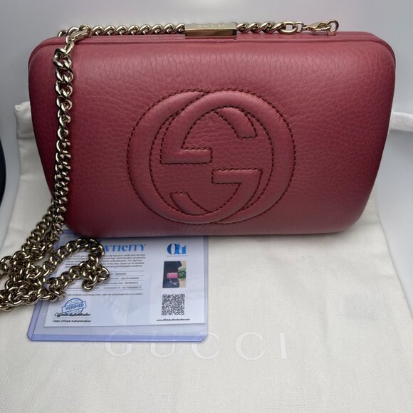 Gucci Calfskin Leather Soho Hard Case Clutch Shoulder Bag -Mauve/Pink - Preowned - Picture 12 of 12